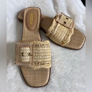 Raffia style slip on sandals, size 9
